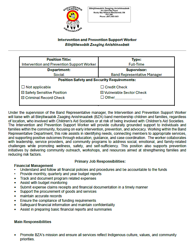 Intervention and Prevention Support Worker
